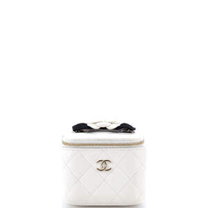 Chanel Mini Camellia Bow Vanity Case with Chain Quilted Lambskin